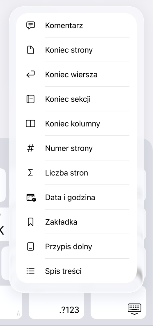 Pasek skrótów z narzędziami wstawiania widocznymi nad przyciskiem Wstaw.