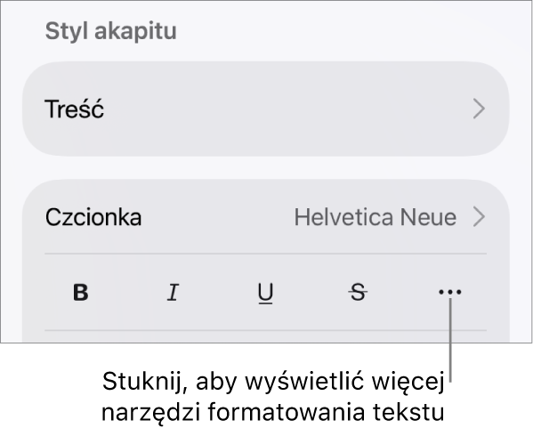 Karta Tekst w narzędziach formatowania ze wskazanym przyciskiem Więcej opcji tekstu.