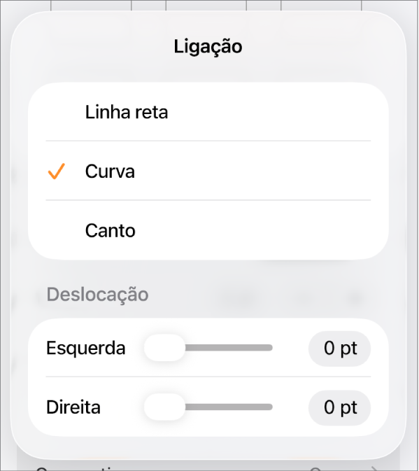 Os controlos de “Ligação” com “Curva” selecionada.