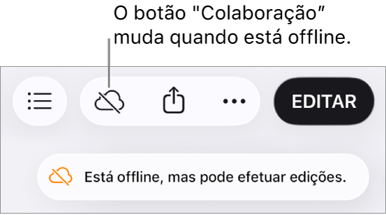 Um aviso no ecrã indica que “Está offline, mas pode efetuar edições.”