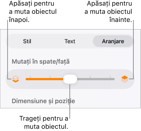 Butonul Deplasare înapoi, butonul Deplasare înainte și glisorul pentru straturi.