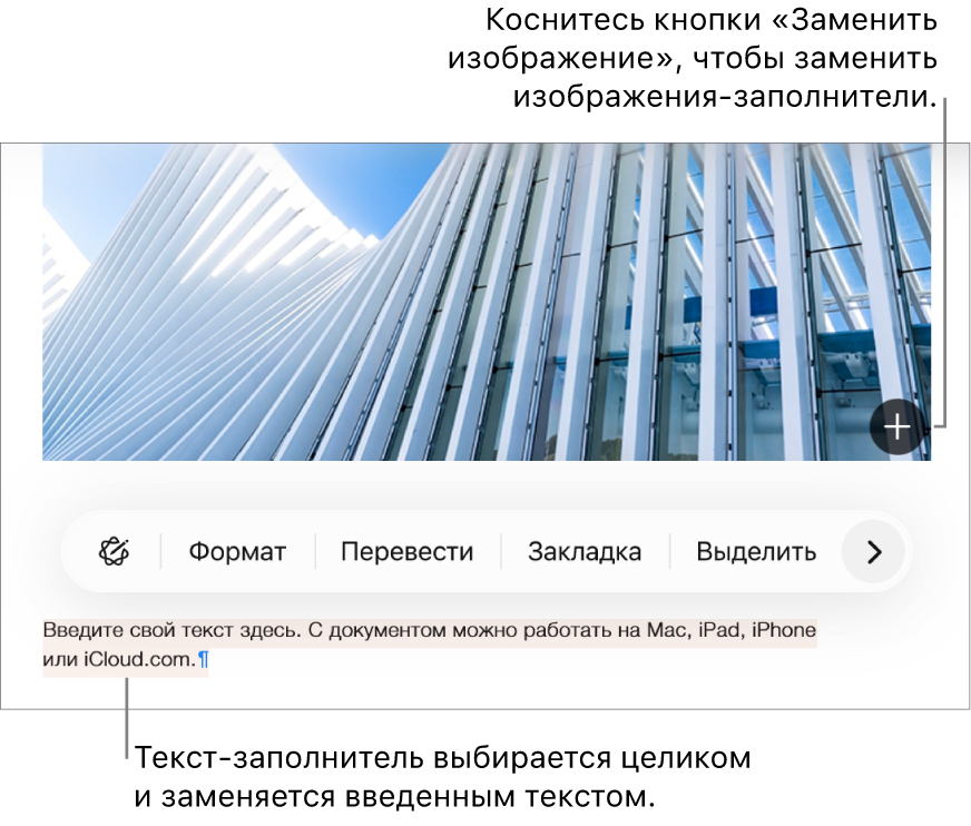 Текст-заполнитель и изображения-заполнители.