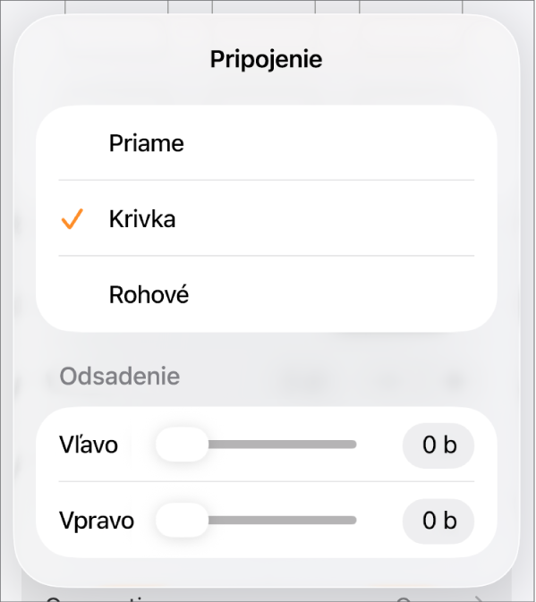 Ovládacie prvky Spojenie s vybranou možnosťou Krivka.