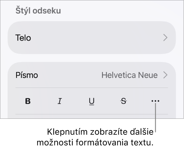 Záložka Text ovládacích prvkov Formát s bublinou pre tlačidlo Ďalšie možnosti textu.