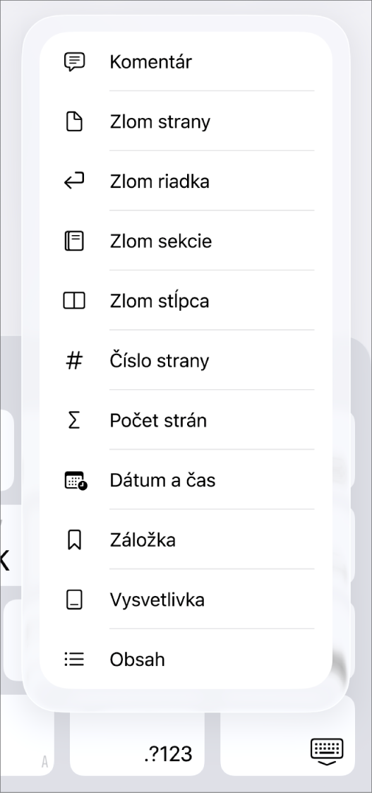 Panel so skratkami s ovládacími prvkami Vložiť otvorenými nad tlačidlom Vložiť.