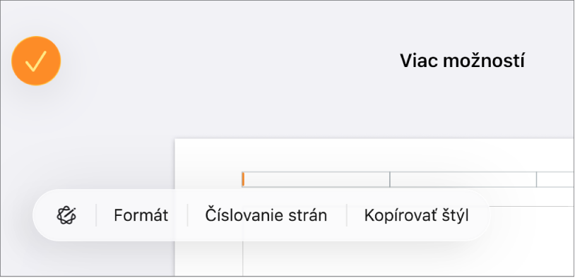 Tri polia hlavičky s kurzorom v strednom poli a vyskakovacie menu zobrazujúce Čísla strán.