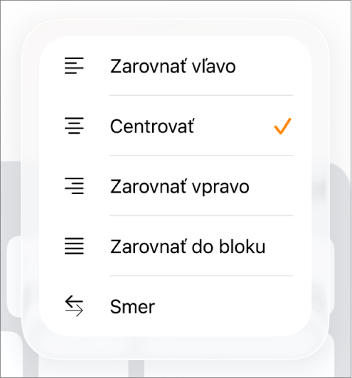 Formátovacia lišta s ovládacími prvkami odsadenia textu a zarovnania odsekov.