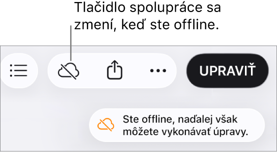 Upozornenie na obrazovke s oznámením Ste offline, ale naďalej môžete upravovať.