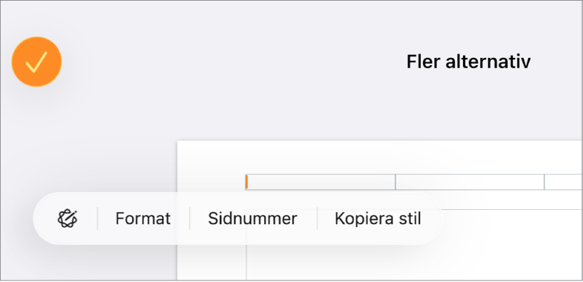 Tre sidhuvudsfält med insättningspunkten i det mittersta och en popupmeny som visar Sidnummer.