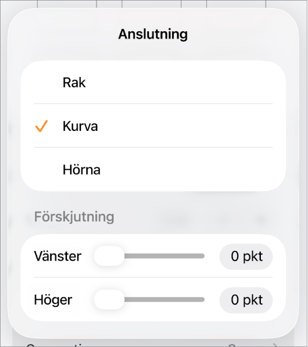Anslutningsreglagen med Kurva markerat.