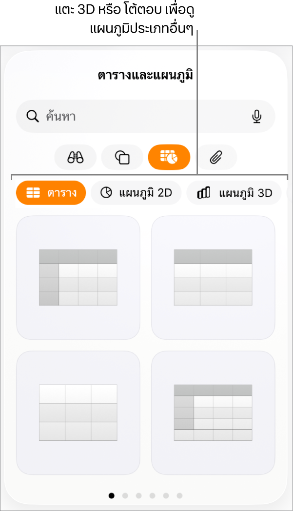 เมนูเพิ่มแผนภูมิที่แสดงแผนภูมิ 2D