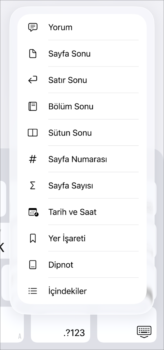 Ekle düğmesi üzerinde Ekle denetimleri açık olan kestirme çubuğu.