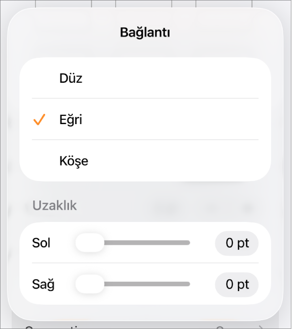Eğri seçili olan Bağlantı denetimleri.