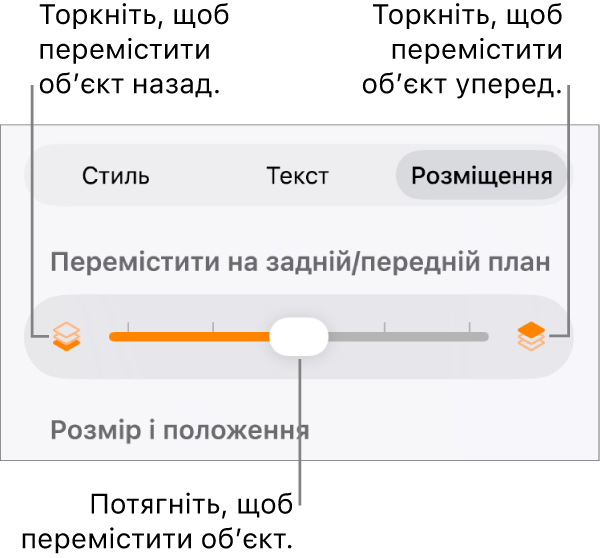 Кнопка переміщення назад, кнопка переміщення вперед і повзунок шарів.