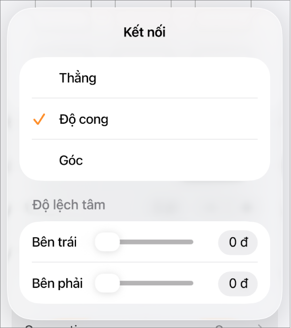 Các điều khiển Kết nối với Cong được chọn.