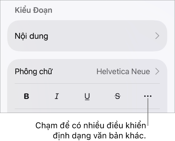 Tab Văn bản của điều khiển Định dạng, với lời nhắc đến nút Tùy chọn văn bản khác.