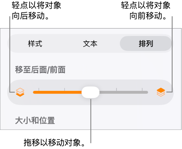 “后移”按钮、“前移”按钮和叠层滑块。