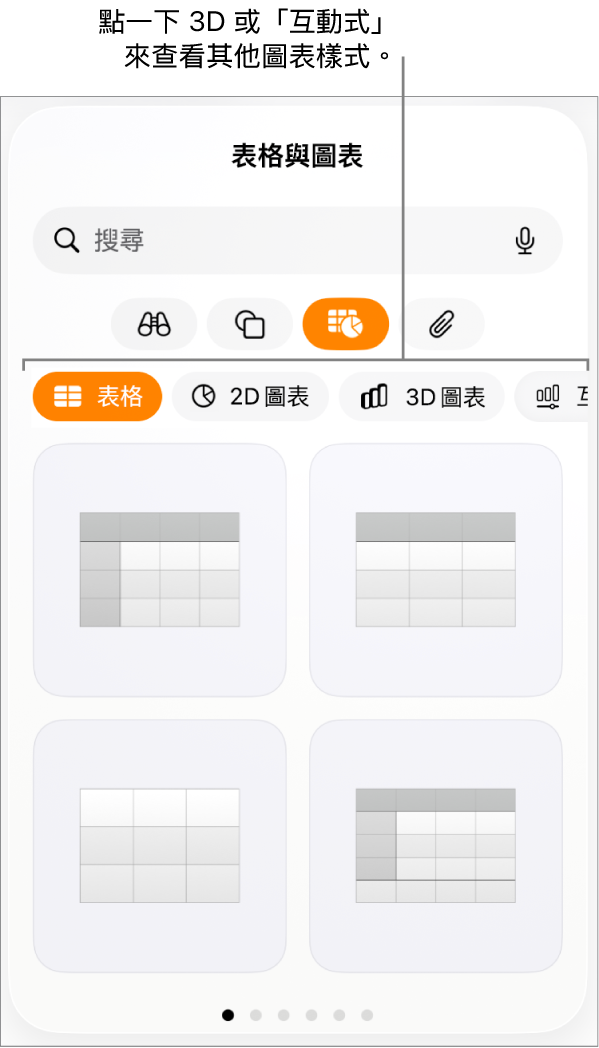 顯示 2D 圖表的「加入圖表」選單。