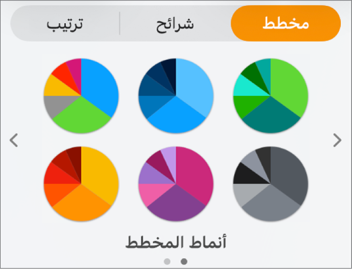 أنماط المخططات في علامة التبويب "المخطط" ضمن الشريط الجانبي "التنسيق".