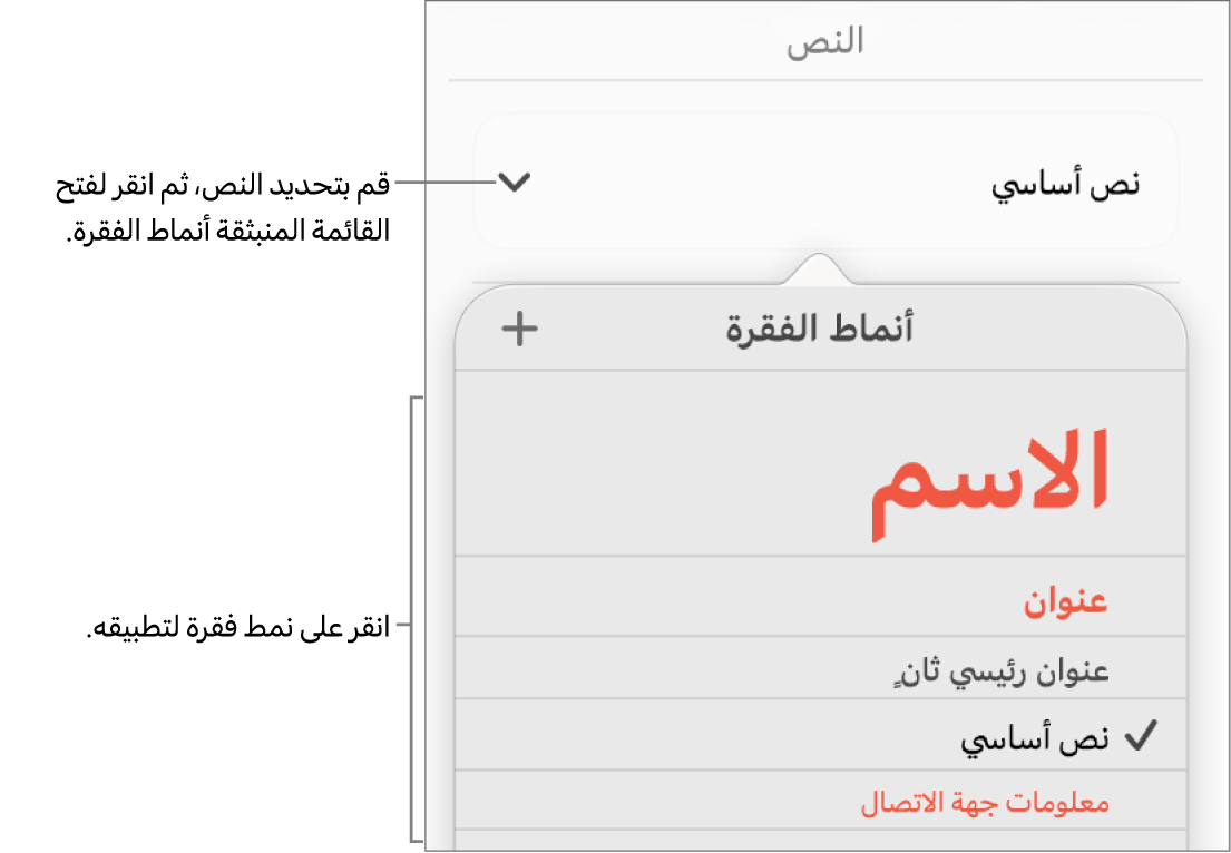 قائمة أنماط الفقرة.