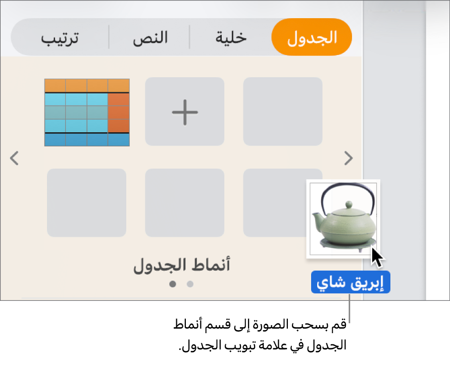 سحب صورة إلى جزء أنماط الجدول لإنشاء نمط جديد.