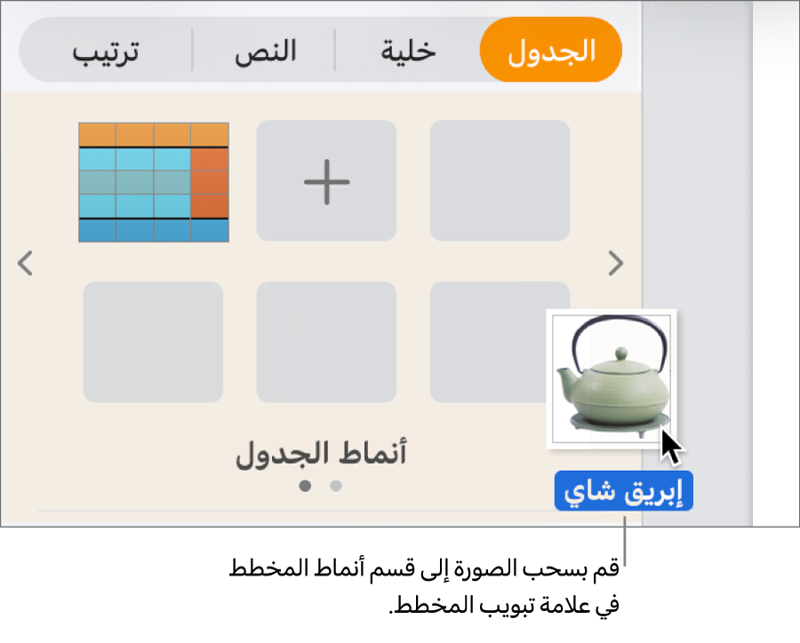 سحب صورة إلى قسم أنماط المخطط بالشريط الجانبي لإنشاء نمط جديد.
