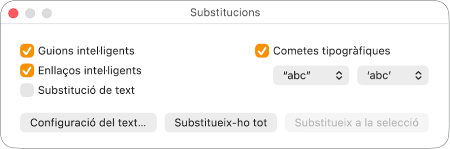 La finestra Substitucions.