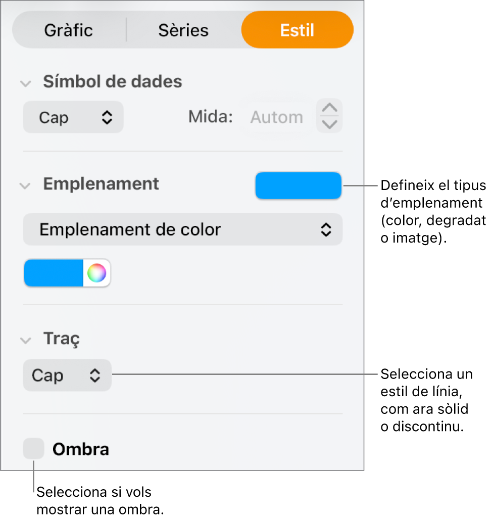 Controls per canviar l’aspecte d’una sèrie de dades.