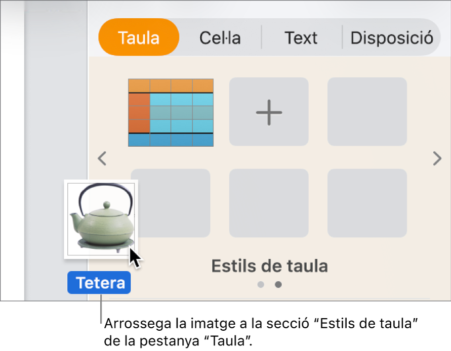 Arrossegar una imatge al tauler d’estils de taula per crear un nou estil.
