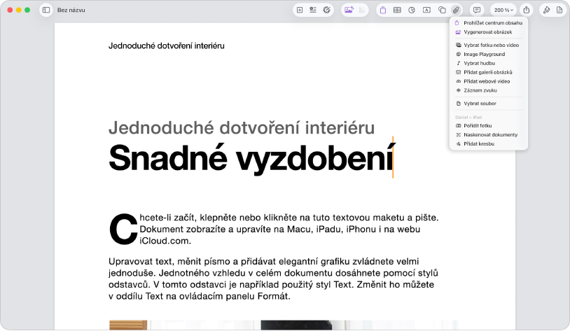 Otevřený dokument s otevřenou nabídkou Přidat médium