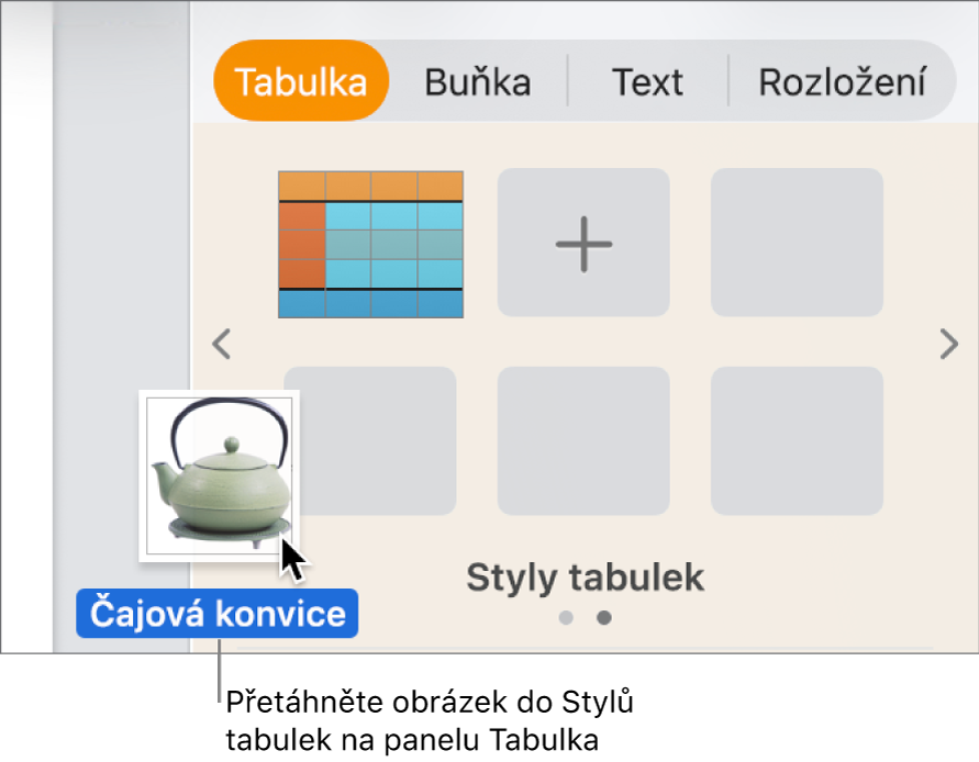 Vytvoření nového stylu přetažením obrázku na panel stylů tabulek