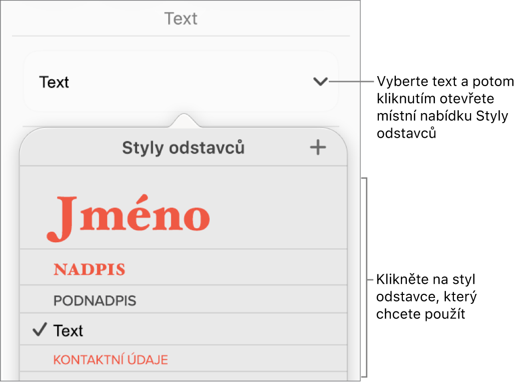 Nabídka Styly odstavců