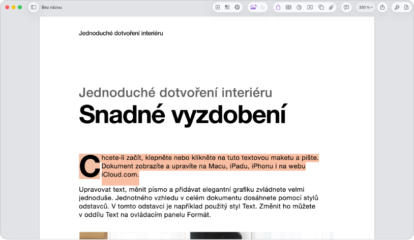 V otevřeném dokumentu s vybraným textem makety šablony