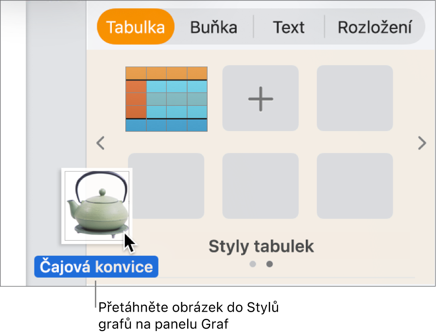 Vytvoření nového stylu přetažením obrázku do oddílu stylů grafu na bočním panelu