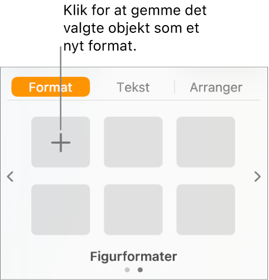 Fanen Format i indholdsoversigten Format med knappen Opret format i øverste venstre hjørne og fem tomme formateksempler.