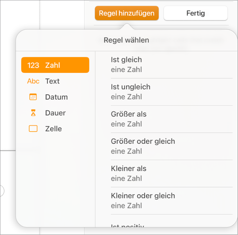 Tasten zum Erstellen von Regeln für bedingte Markierung von Zellen