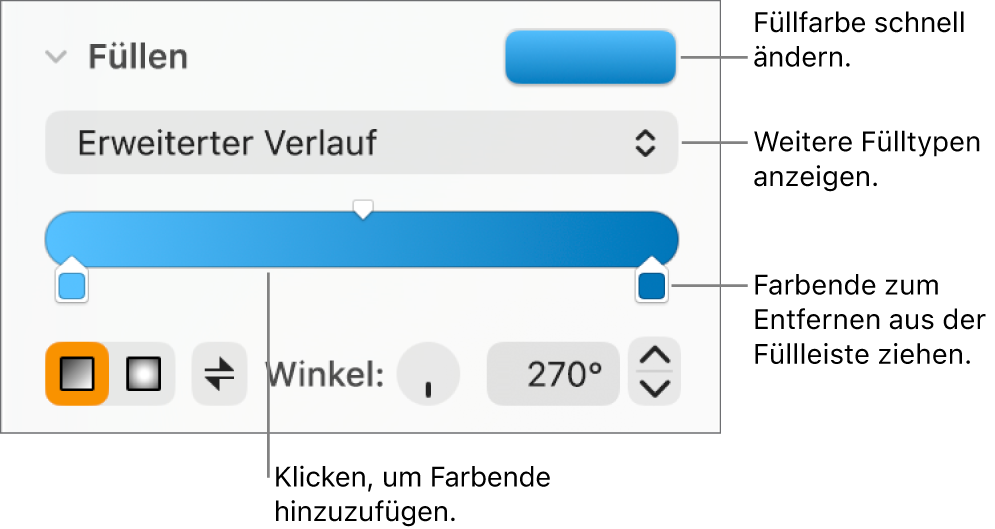 Steuerelemente zum Füllen von Objekten mit Farben
