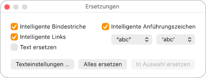 Das Fenster für Ersetzungen