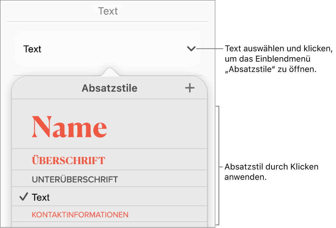 Das Menü „Absatzstile“
