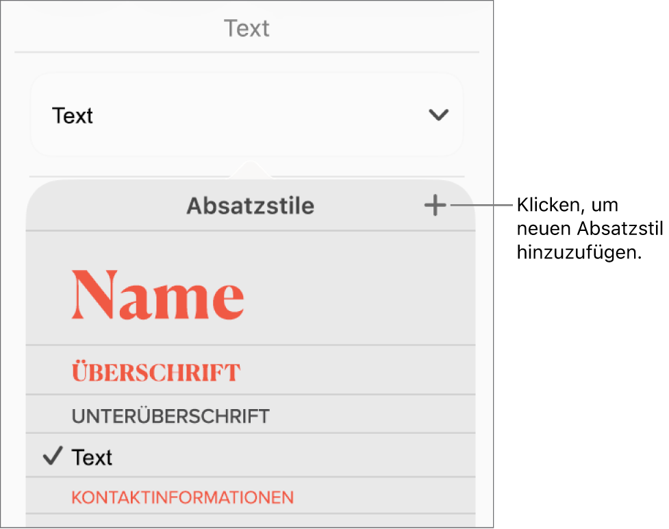 Das Menü „Absatzstile“ mit einer für Beschreibung für die Taste „Neuer Stil“