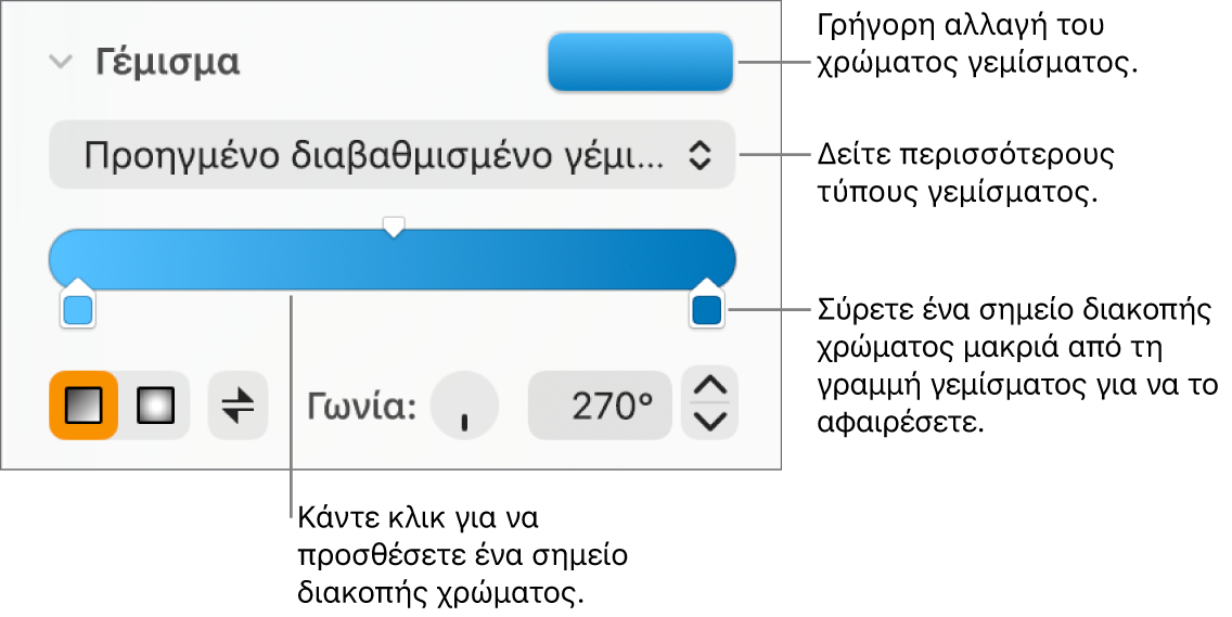 Στοιχεία ελέγχου για το γέμισμα αντικειμένων με χρώματα.