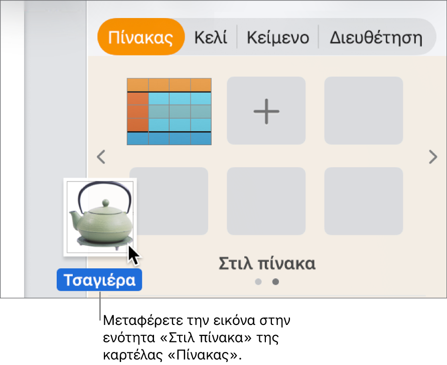Μεταφορά εικόνας στο τμήμα στιλ πίνακα για τη δημιουργία νέου στιλ.