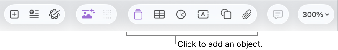 The Pages toolbar with Insert, Table, Graph, Text, Shape and Media buttons.