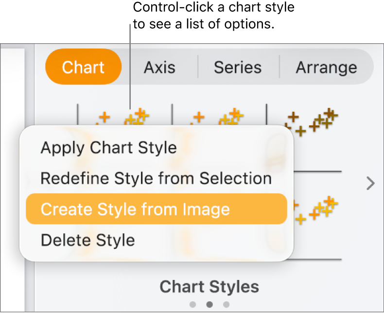 The chart style shortcut menu.