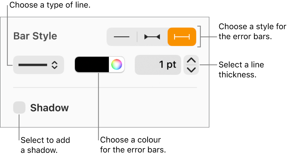The controls for styling Error Bars.