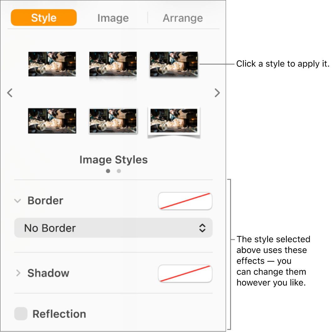 The Style tab of the Format sidebar showing object style options.