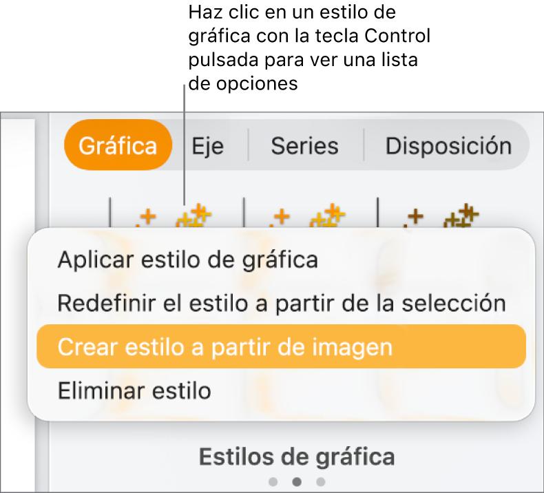 El menú de función rápida de estilo de gráfica.