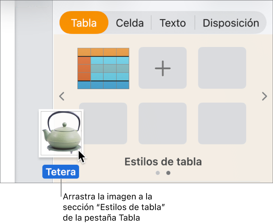 Arrastrar una imagen hasta el panel de estilos de tabla para crear un nuevo estilo.