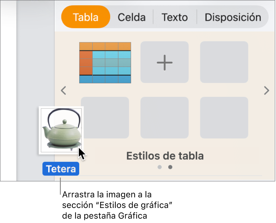 Arrastrar una imagen hasta la sección de estilos de gráfica de la barra lateral para crear un nuevo estilo.