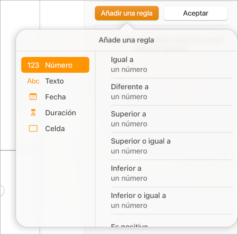 Botones para crear reglas de resaltado condicional para las celdas.